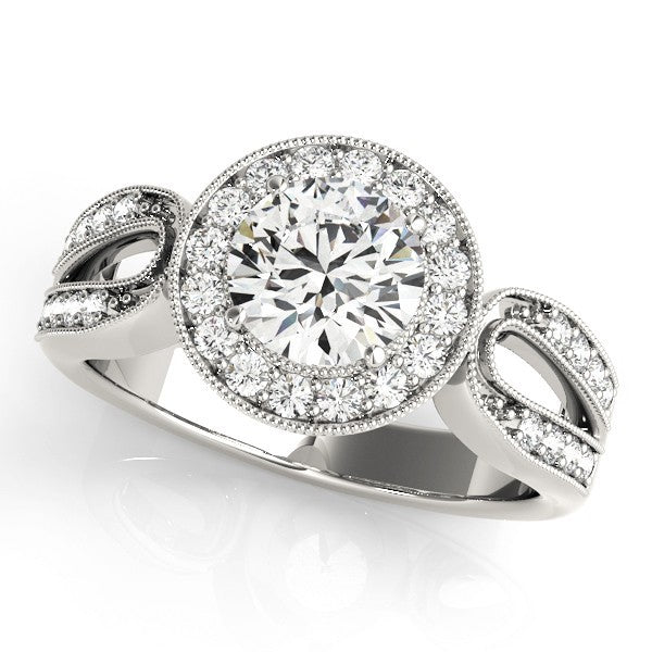 Lab Grown Round Diamond Halo Engagement Ring 18K White Gold