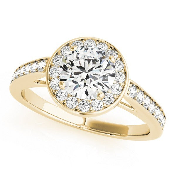Lab Grown Round Diamond Halo Engagement Ring 18K Yellow Gold