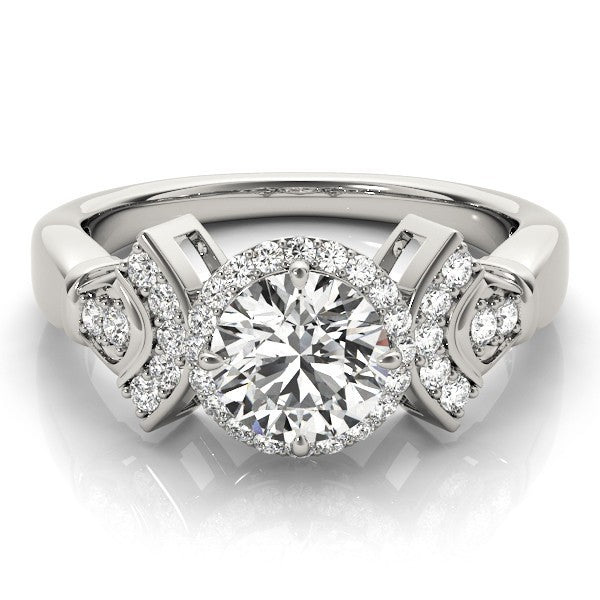Lab Grown Round Diamond Halo Engagement Ring 18K White Gold