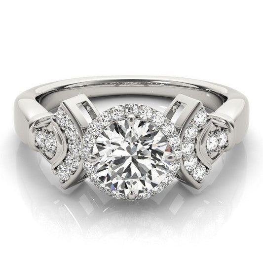 Lab Grown Round Diamond Halo Engagement Ring 18K White Gold