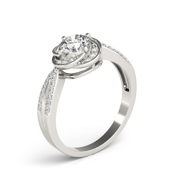 Lab Grown Round Diamond Halo Engagement Ring 18K White Gold