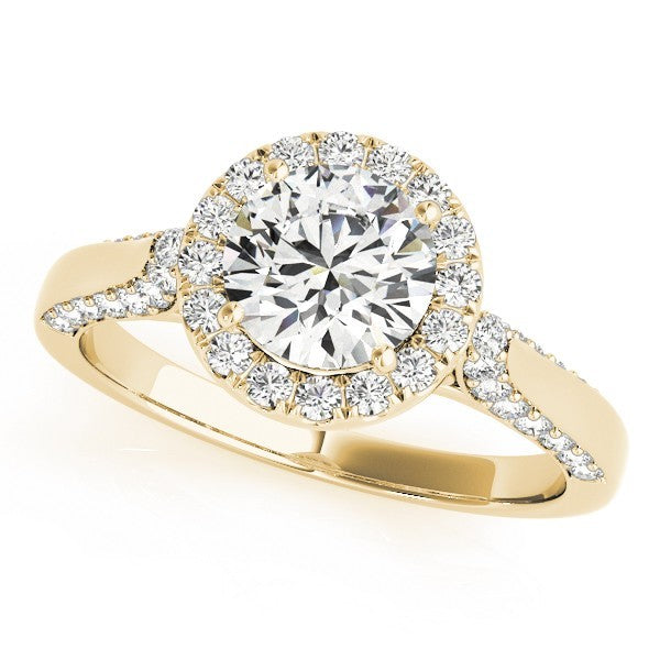 Lab Grown Round Diamond Halo Engagement Ring 18K Yellow Gold