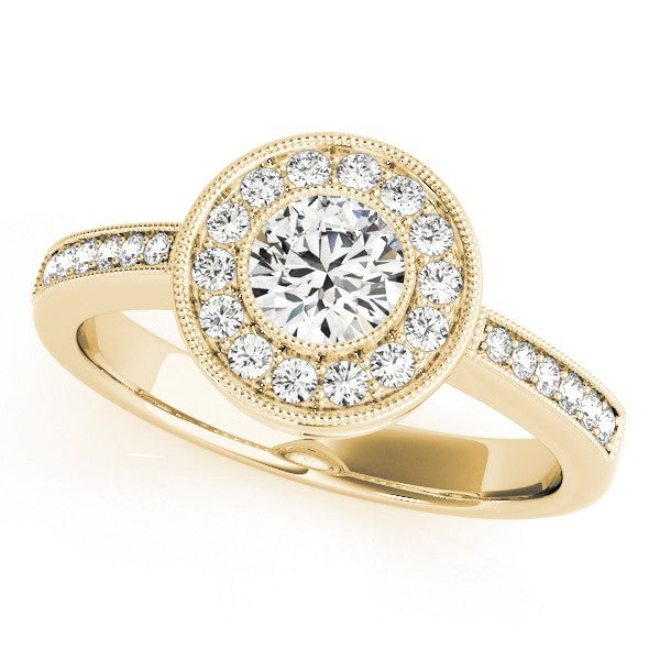 Lab Grown Round Diamond Halo Engagement Ring 18K Yellow Gold