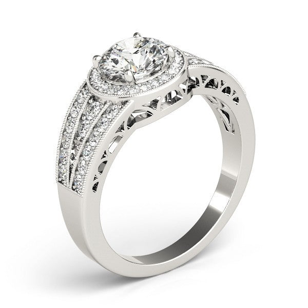 Lab Grown Round Diamond Halo Engagement Ring 18K White Gold