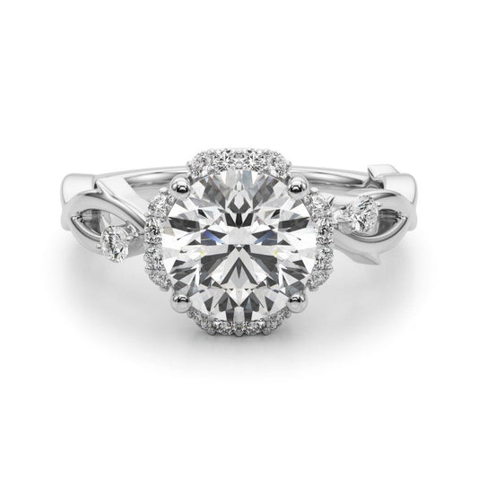 Lab-Grown Round Cut Diamond Halo Engagement Ring Platinum