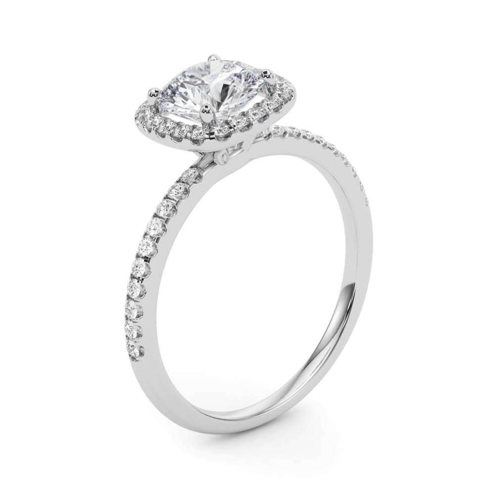 Lab Grown Round Diamond Halo Engagement Ring 18K White Gold