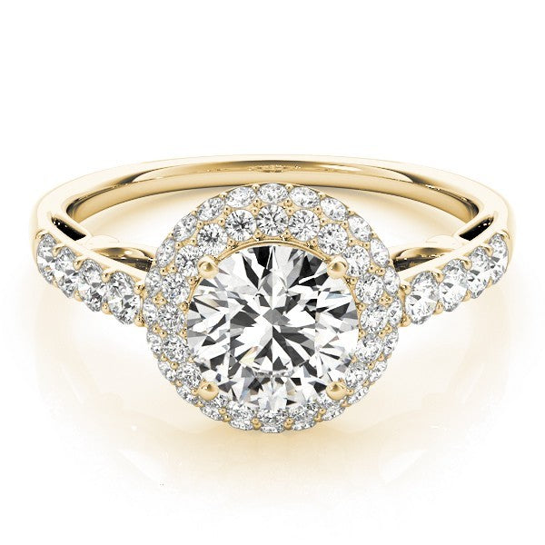 Lab Grown Round Diamond Halo Engagement Ring 18K Yellow Gold