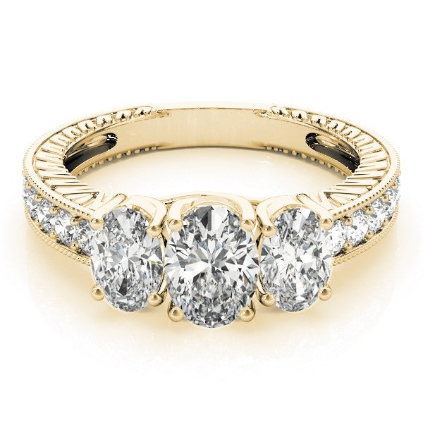 18K Yellow Gold Oval Cut Trilogy Engagement Ring Ð 2Ct DE/VS Lab Grown Diamond