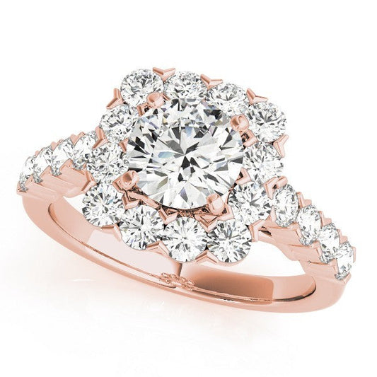Lab Grown Round Diamond Halo Engagement Ring 18K Rose Gold