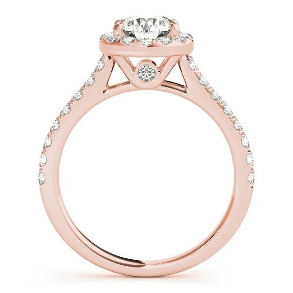Lab Grown Round Cut  Diamond Halo Engagement Ring In Yellow Gold.
