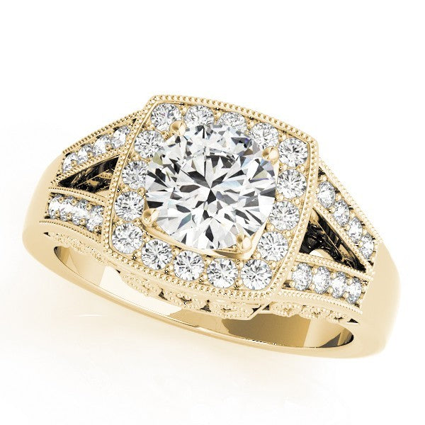 2Ct DE/VS Lab Grown Round Diamond Halo Engagement Ring 18K Yellow Gold