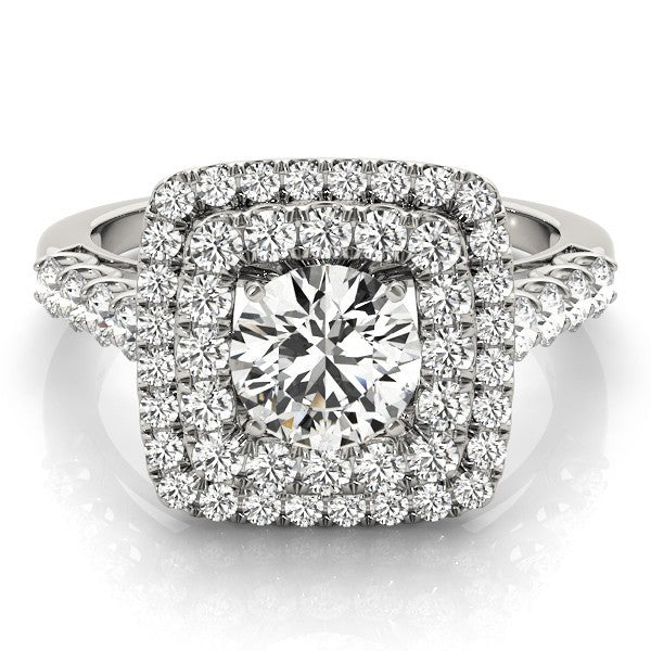 3.00 Carat DE/VS Lab Grown Round Cut Diamond Halo Engagement Ring 18K White Gold