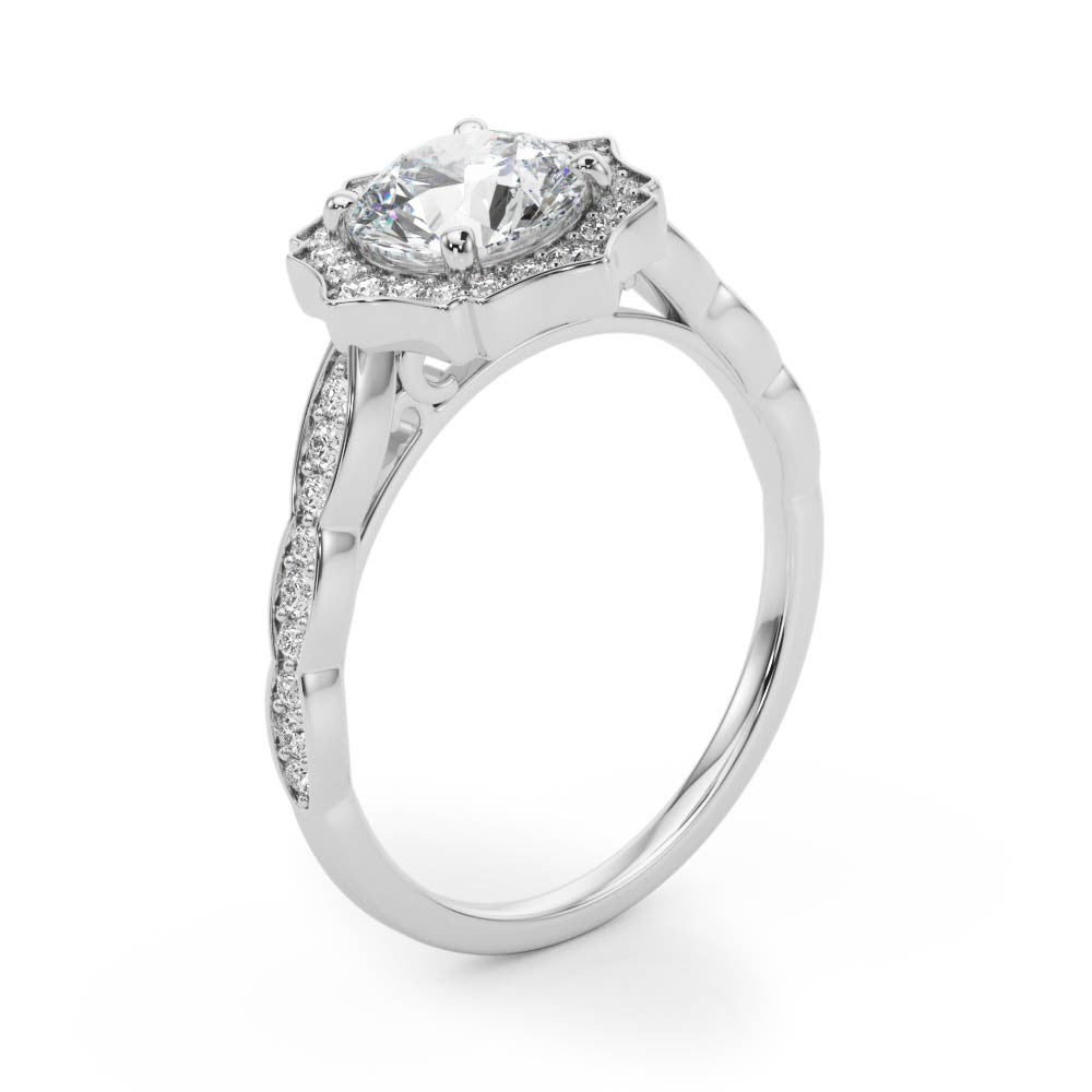 Lab Grown Round Diamond Halo Engagement Ring 18K White Gold