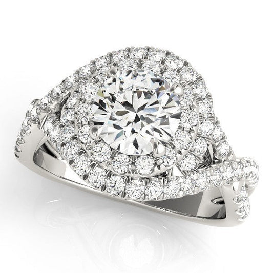 3.00 Carat DE/VS Lab Grown Round Cut Diamond Halo Engagement Ring 18K White Gold