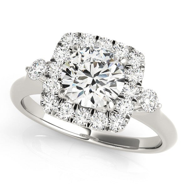 Lab Grown Round Diamond Halo Engagement Ring 18K Yellow Gold