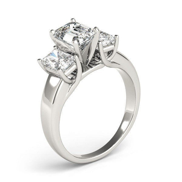 2.00Ct Lab Grown Emerald Cut Diamond 3 Stone Engagement Ring 18K White Gold