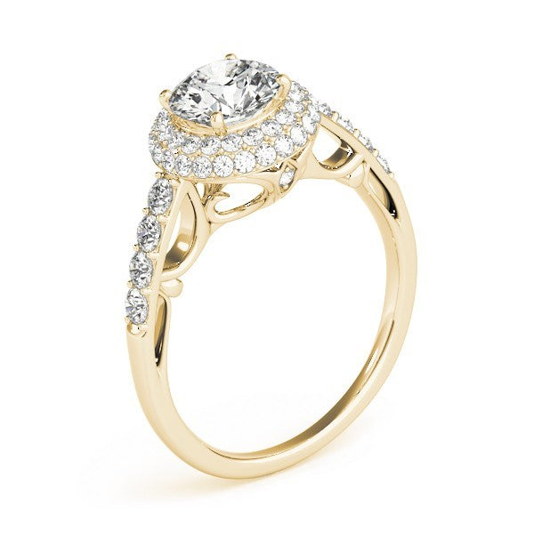 Lab Grown Round Diamond Halo Engagement Ring 18K Yellow Gold