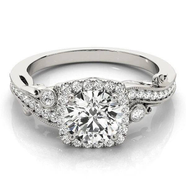 Lab Grown Round Diamond Halo Engagement Ring 18K Rose Gold