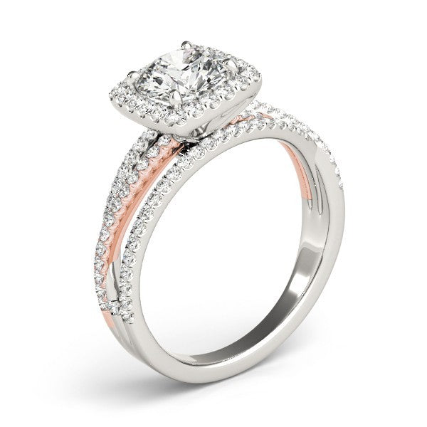 Lab Grown Round Diamond Halo Engagement Ring 18KYellow Gold