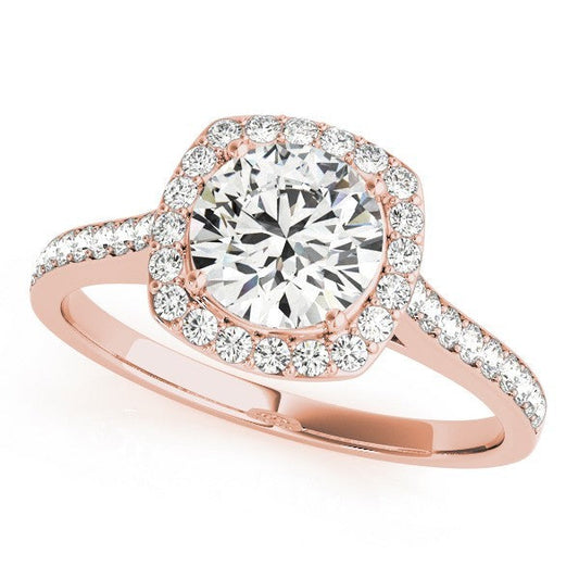 Lab Grown Round Diamond Halo Engagement Ring 18K Rose Gold