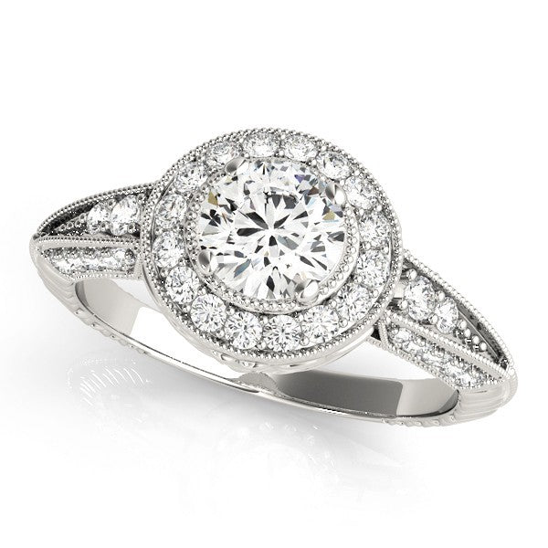 Lab Grown Round Diamond Halo Engagement Ring 18K White Gold