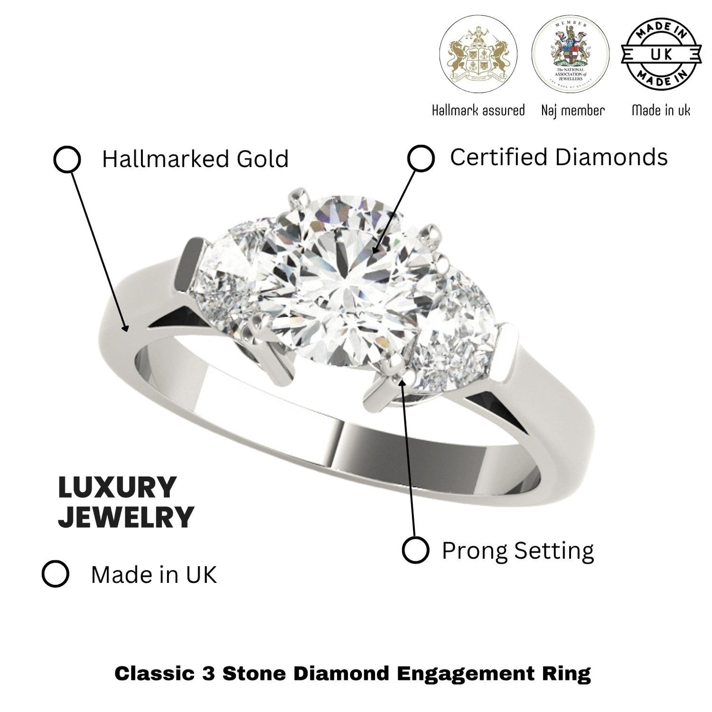 Lab-Grown Round Cut Diamond Trilogy Engagement Ring