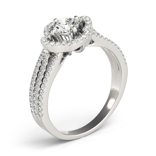 Lab Grown Round Diamond Halo Engagement Ring 18K White Gold