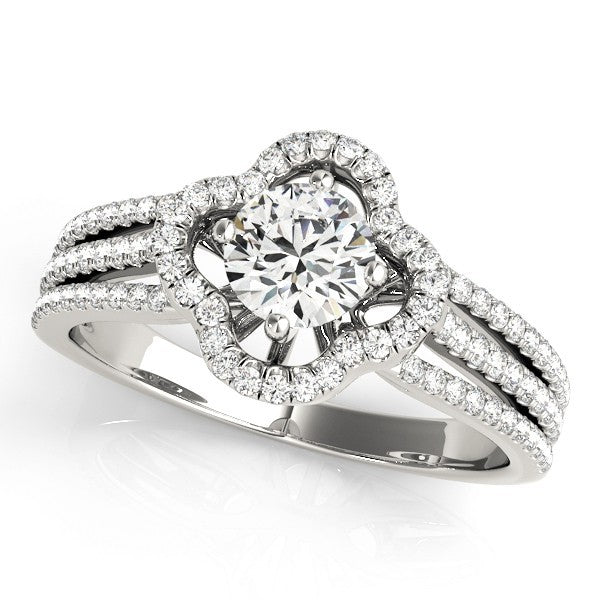 Lab Grown Round Diamond Halo Engagement Ring 18K White Gold