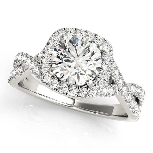 Lab Grown Round Diamond Halo Engagement Ring 18K White Gold