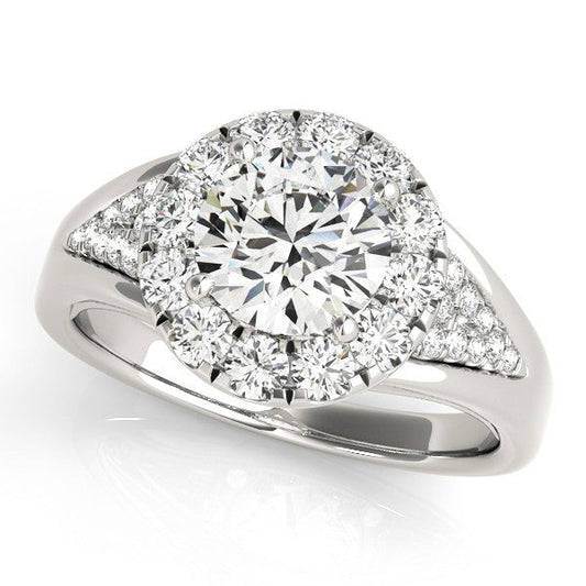 Lab Grown Round Diamond Halo Engagement Ring 18K White Gold