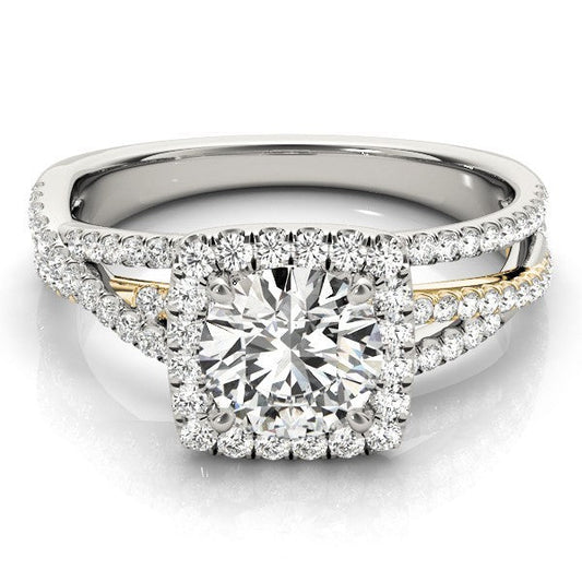 Lab Grown Round Diamond Halo Engagement Ring 18KYellow Gold