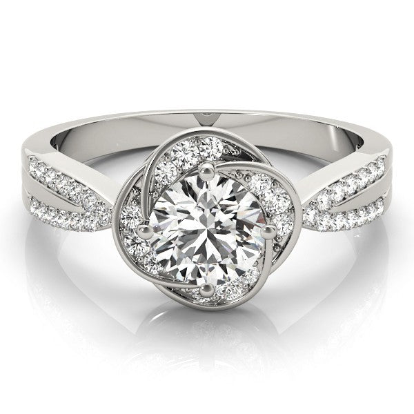 Lab Grown Round Diamond Halo Engagement Ring 18K White Gold