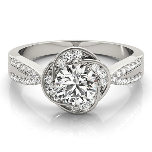 Lab Grown Round Diamond Halo Engagement Ring 18K White Gold