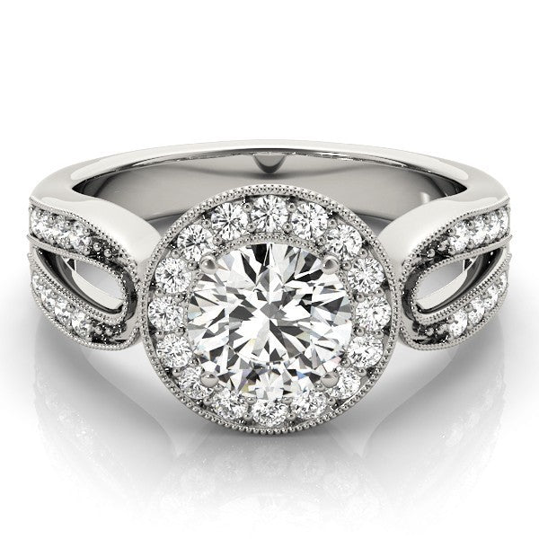 Lab Grown Round Diamond Halo Engagement Ring 18K White Gold