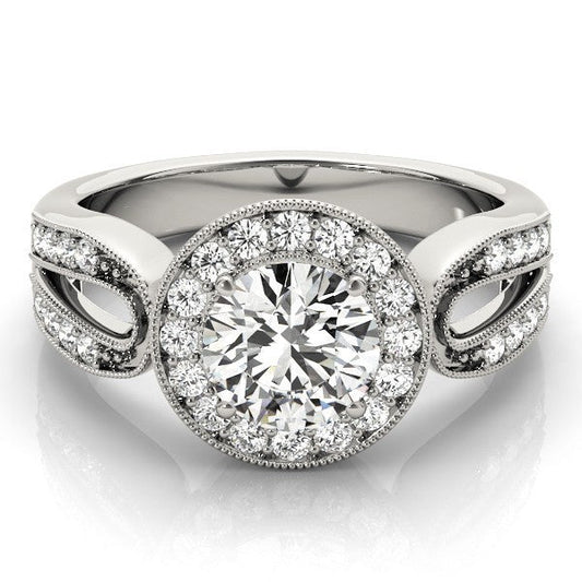 Lab Grown Round Diamond Halo Engagement Ring 18K White Gold