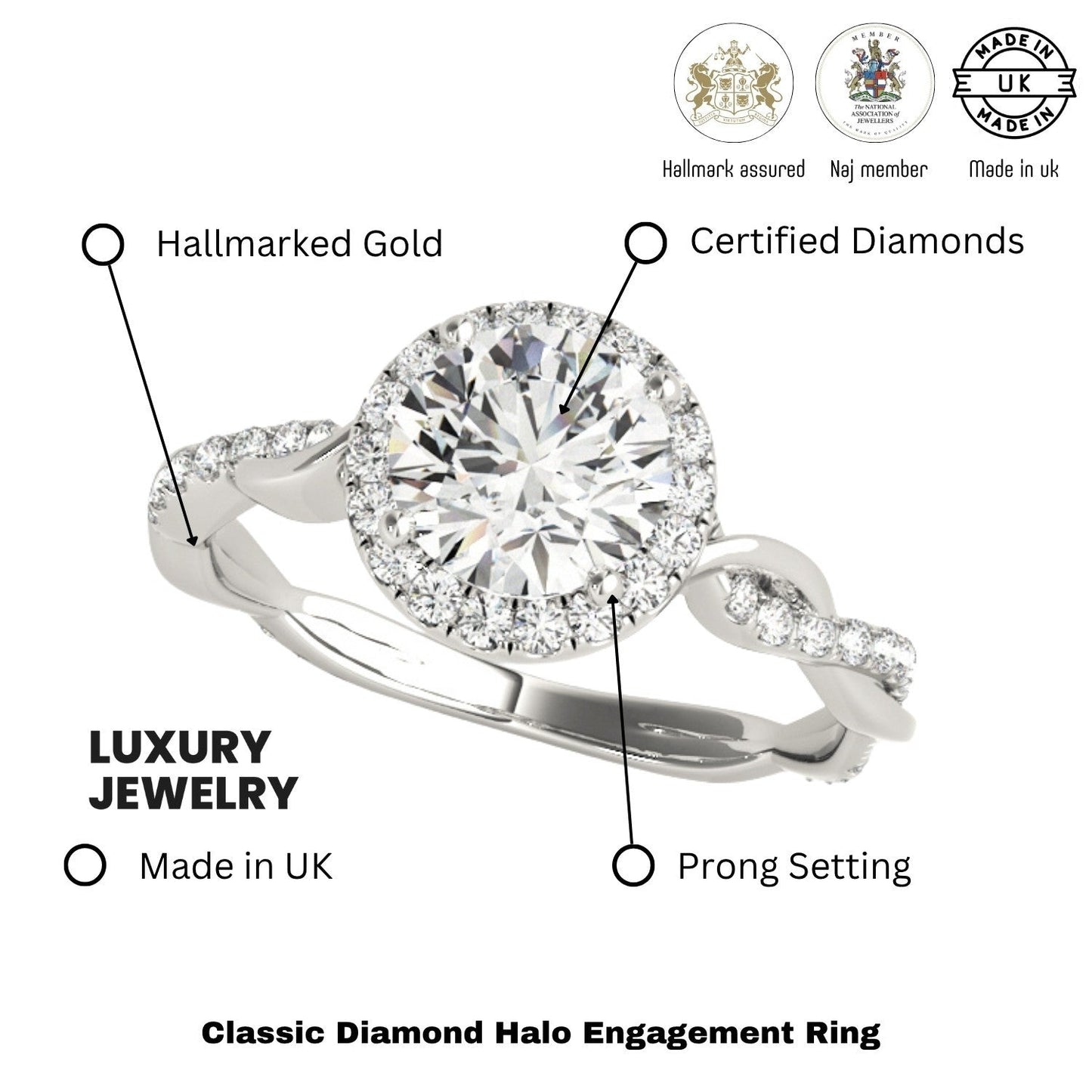 Lab-Grown Diamond 2.00 CT DE/VS Halo Engagement Ring in Platinum.
