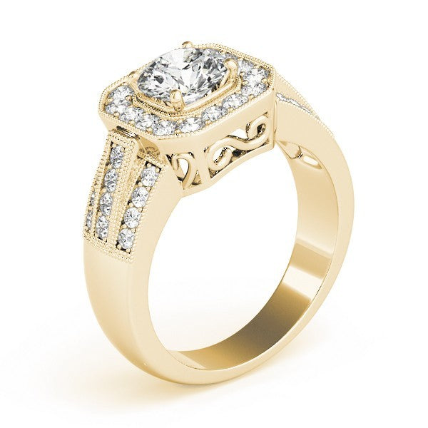 3.00Ct DE/VS Lab Grown Round Diamond Halo Engagement Ring 18K Yellow Gold