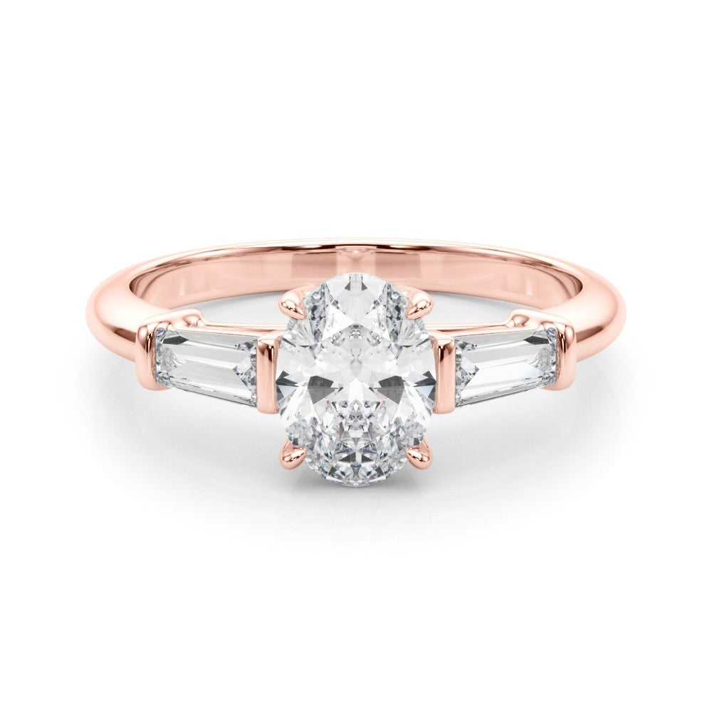 18K Yellow Gold 2CT DE/VS Lab-Grown Oval Diamond 3 Stone Engagement Ring