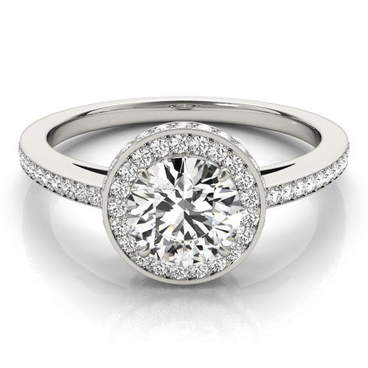 Lab Grown Round Diamond Halo Engagement Ring 18K White Gold