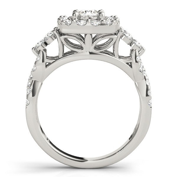 Lab Grown Round Diamond Halo Engagement Ring 18K White Gold