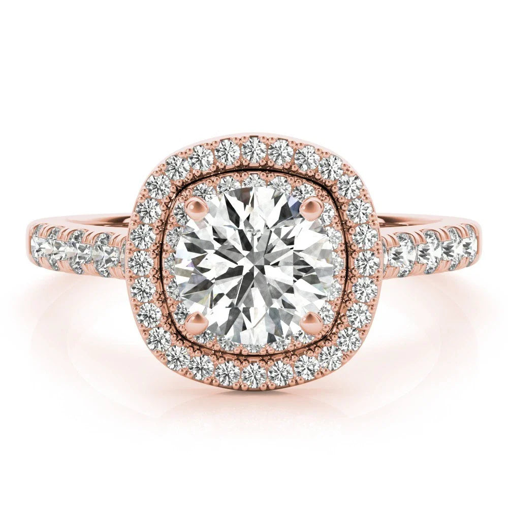 Lab Grown Round Cut  Diamond Halo Engagement Ring In 18K Rose Gold.