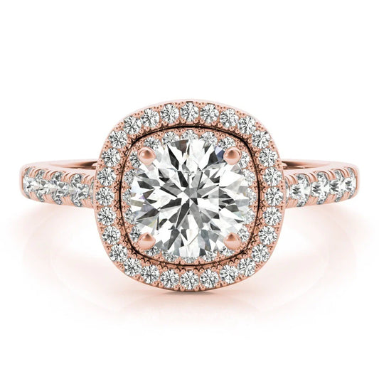 Lab Grown Round Cut  Diamond Halo Engagement Ring In 18K Rose Gold.