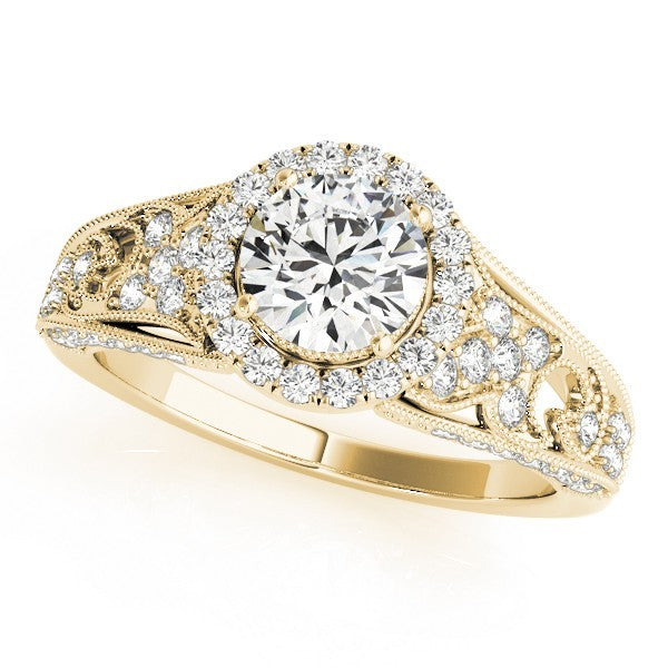 2.00Ct Lab Grown Round Diamond Halo Engagement Ring 18K Yellow Gold