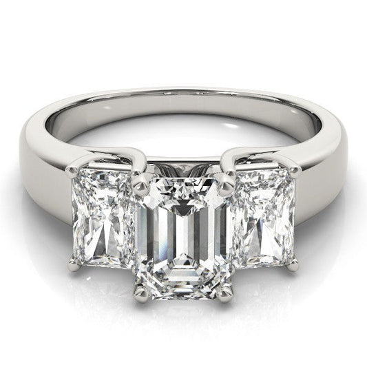 2.00Ct Lab Grown Emerald Cut Diamond 3 Stone Engagement Ring 18K White Gold