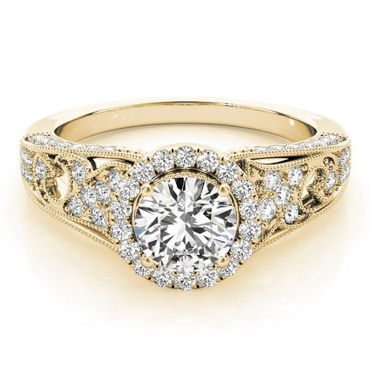 2.00Ct Lab Grown Round Diamond Halo Engagement Ring 18K Yellow Gold
