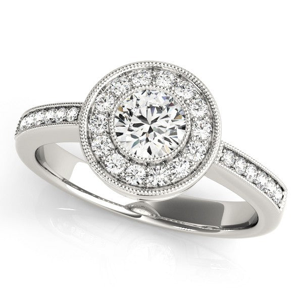 Lab Grown Round Diamond Halo Engagement Ring 18K Yellow Gold
