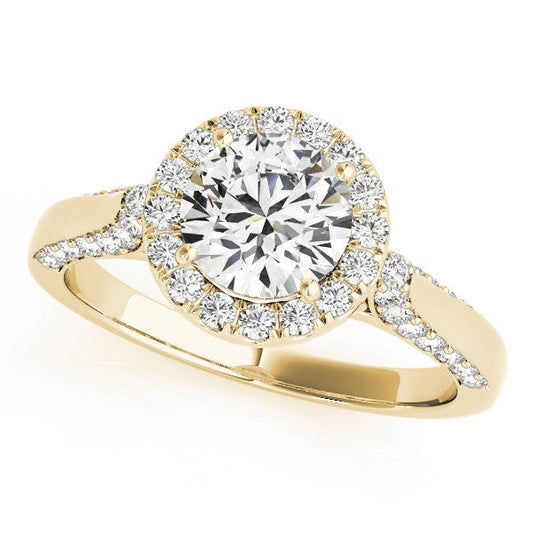 Lab Grown Round Diamond Halo Engagement Ring 18K Yellow Gold