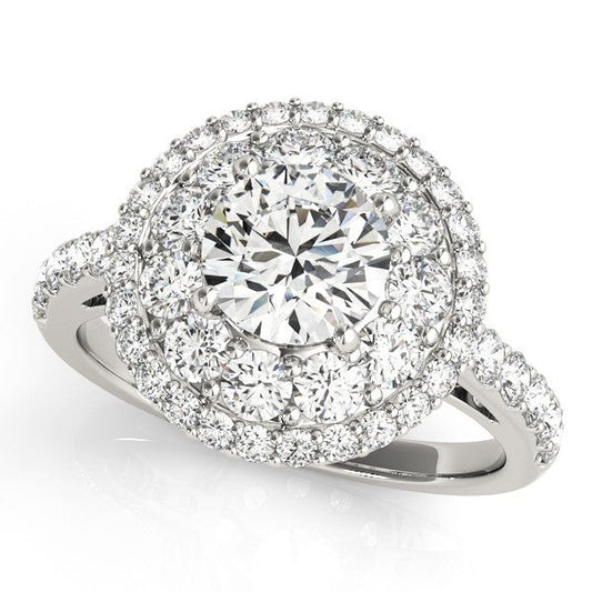 3.00 Carat Lab Grown Round Cut Diamond Halo Engagement Ring 18K White Gold