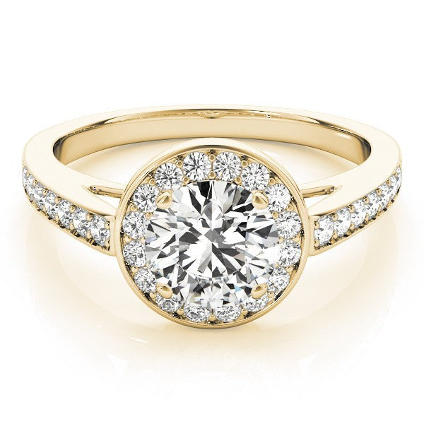 Lab Grown Round Diamond Halo Engagement Ring 18K Yellow Gold