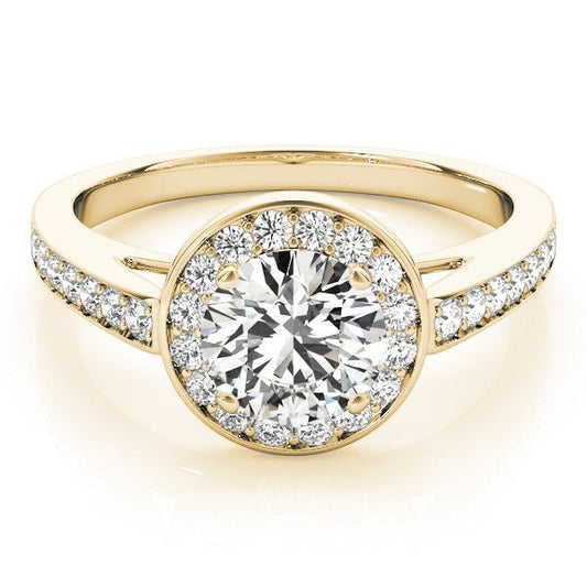 Lab Grown Round Diamond Halo Engagement Ring 18K Yellow Gold